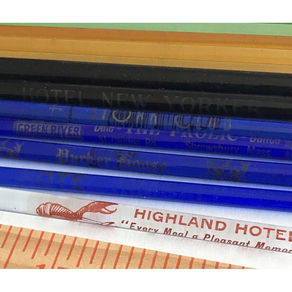 Glass Swizzle Sticks Vintage Smith Hotel, Feather‎ NYC Colbalt, set of 49